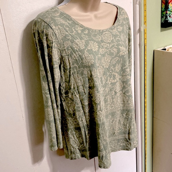 LUCKY BRAND Hi Low Long Sleeve Pullover Boho Green White Floral Top Womens Large - Picture 6 of 11